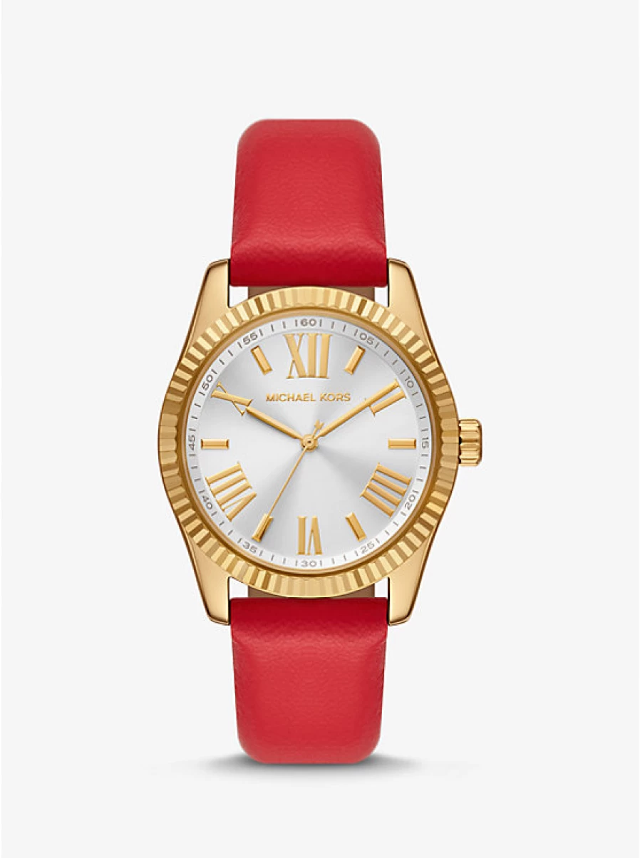 Michael Kors Lexington Women's Gold-Tone Leather Strap Watch