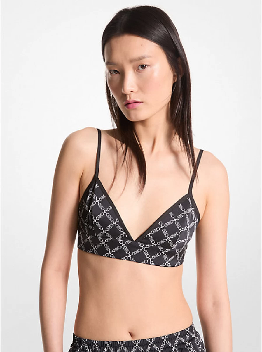 Michael Kors Women's Satin Empire Bra-Style Top with Logo Print