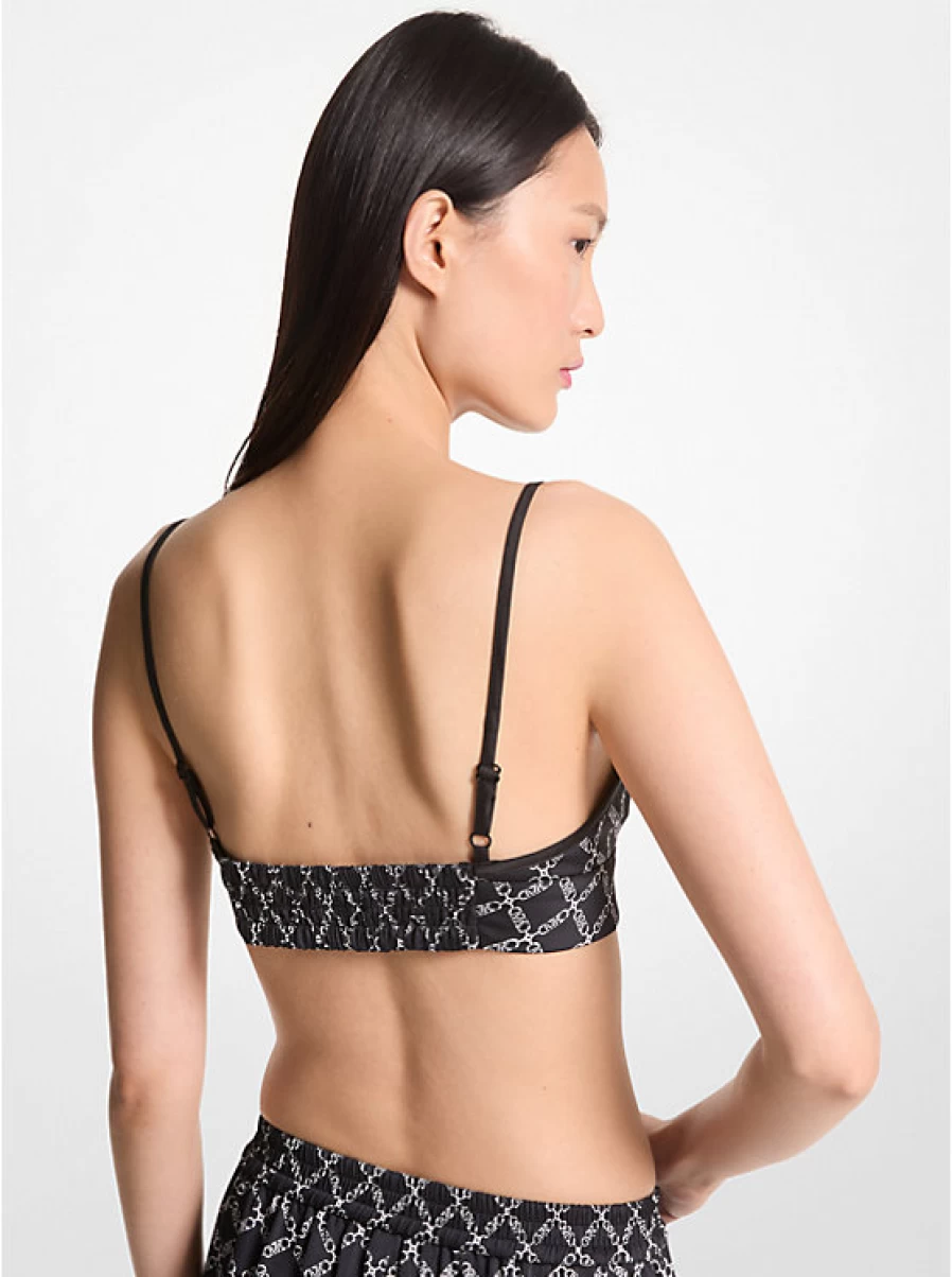 Michael Kors Women's Satin Empire Bra-Style Top with Logo Print