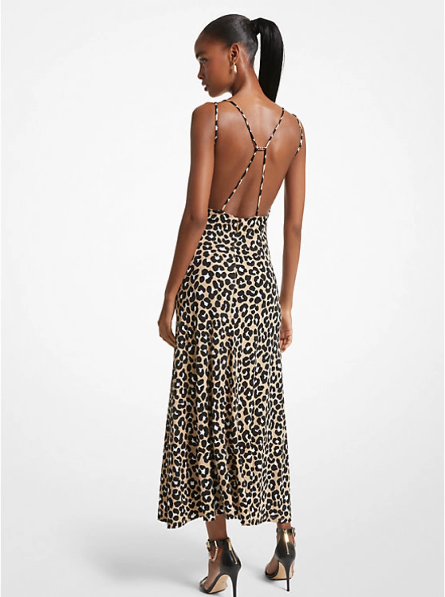 Michael Kors Women's Leopard Print Babydoll Dress with Cut-Out Detail in Matte Jersey