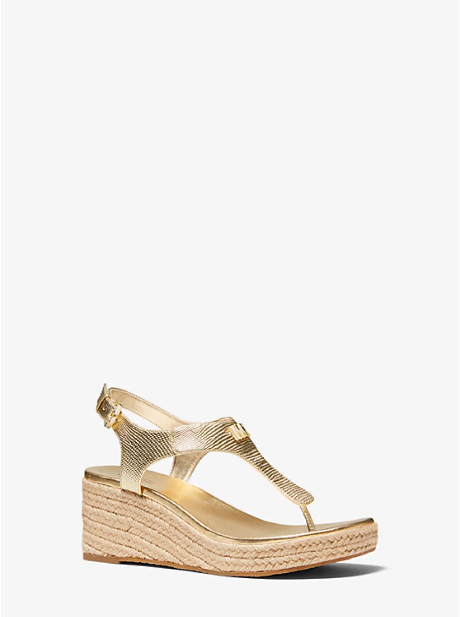 Michael Kors Women's Laney Metallic Lizard Embossed Leather Wedge Sandals