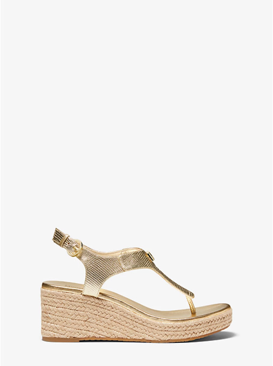 Michael Kors Women's Laney Metallic Lizard Embossed Leather Wedge Sandals