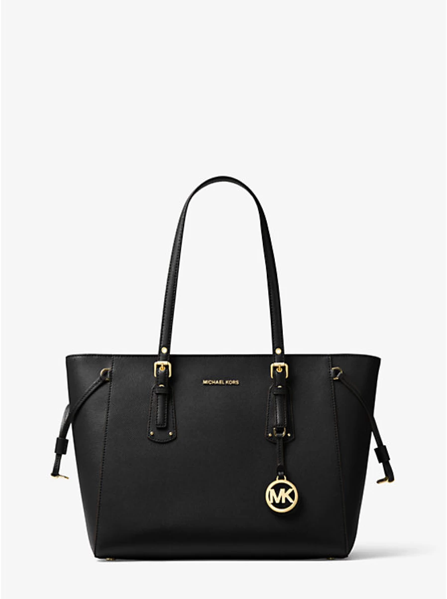 Michael Kors Voyager Medium Leather Tote Bag for Women - Cross Grain Design, Stylish Handbag