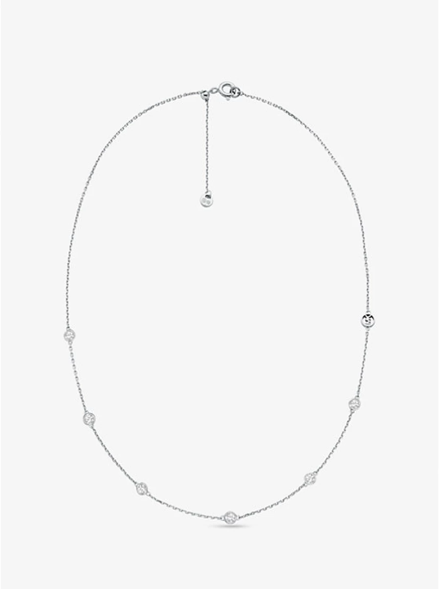 Michael Kors Women's Cubic Zirconia Sterling Silver Plated Necklace Elegant Precious Metal Jewelry