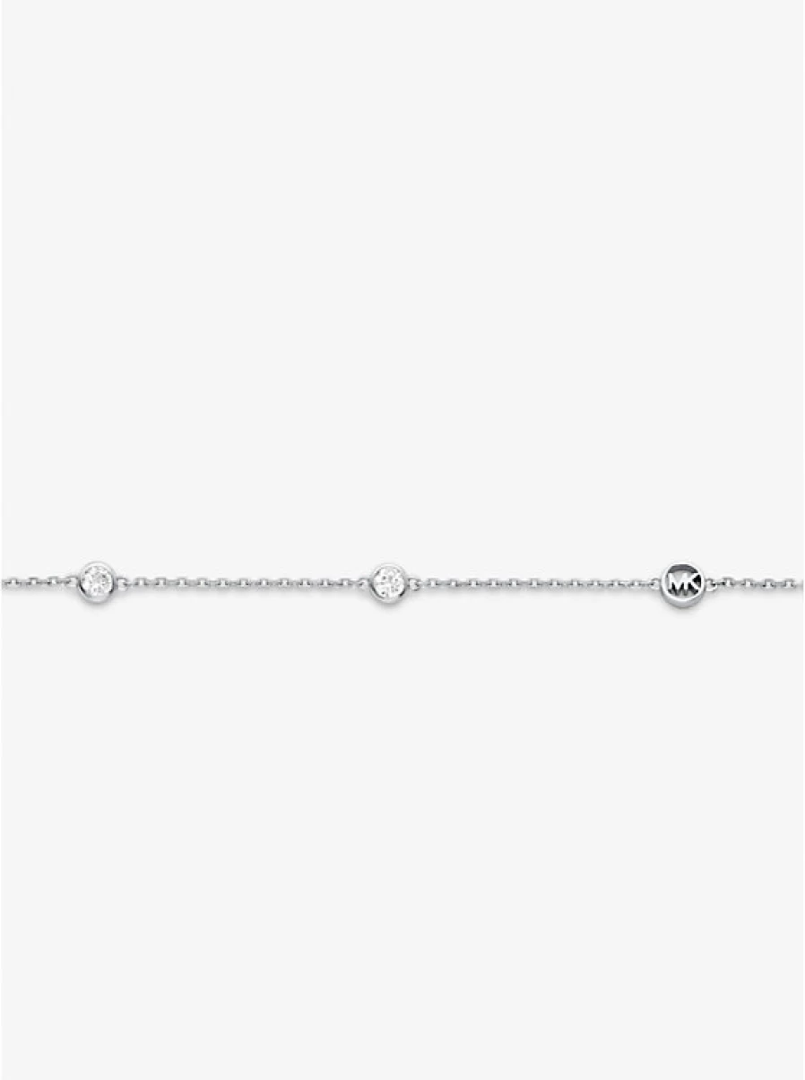 Michael Kors Women's Cubic Zirconia Sterling Silver Plated Necklace Elegant Precious Metal Jewelry