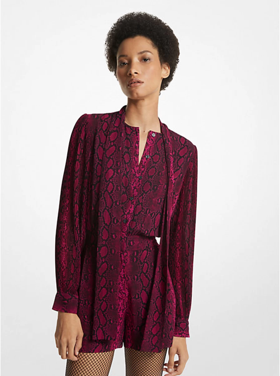Michael Kors Women's Printed Snake Georgette Jumpsuit with Tie Collar