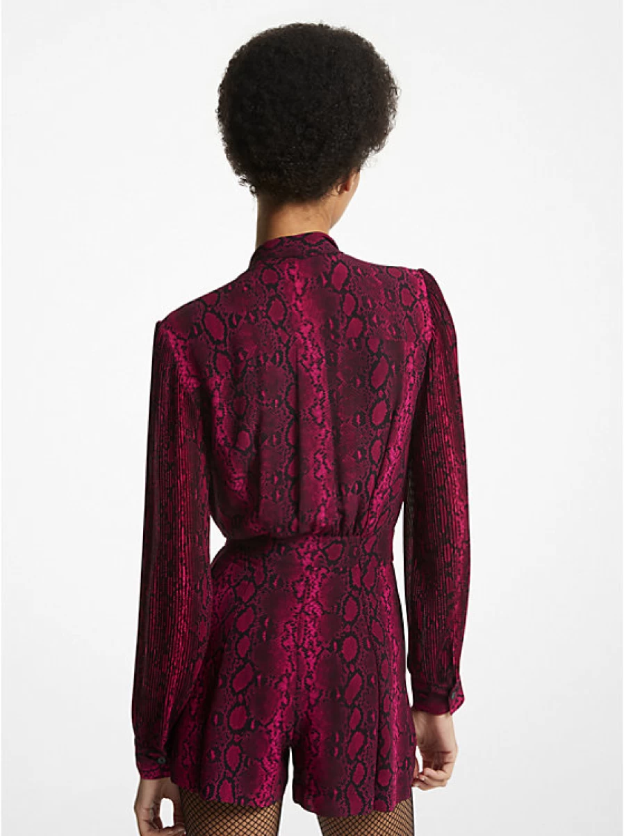 Michael Kors Women's Printed Snake Georgette Jumpsuit with Tie Collar
