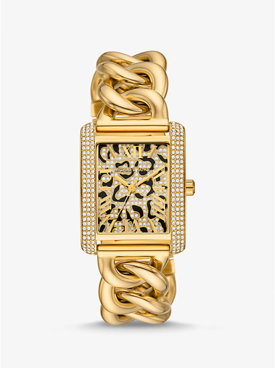 Michael Kors Women's Emery Animal Miniature Gold-Tone Watch with Printed Animal Design and Paving Stone Accents