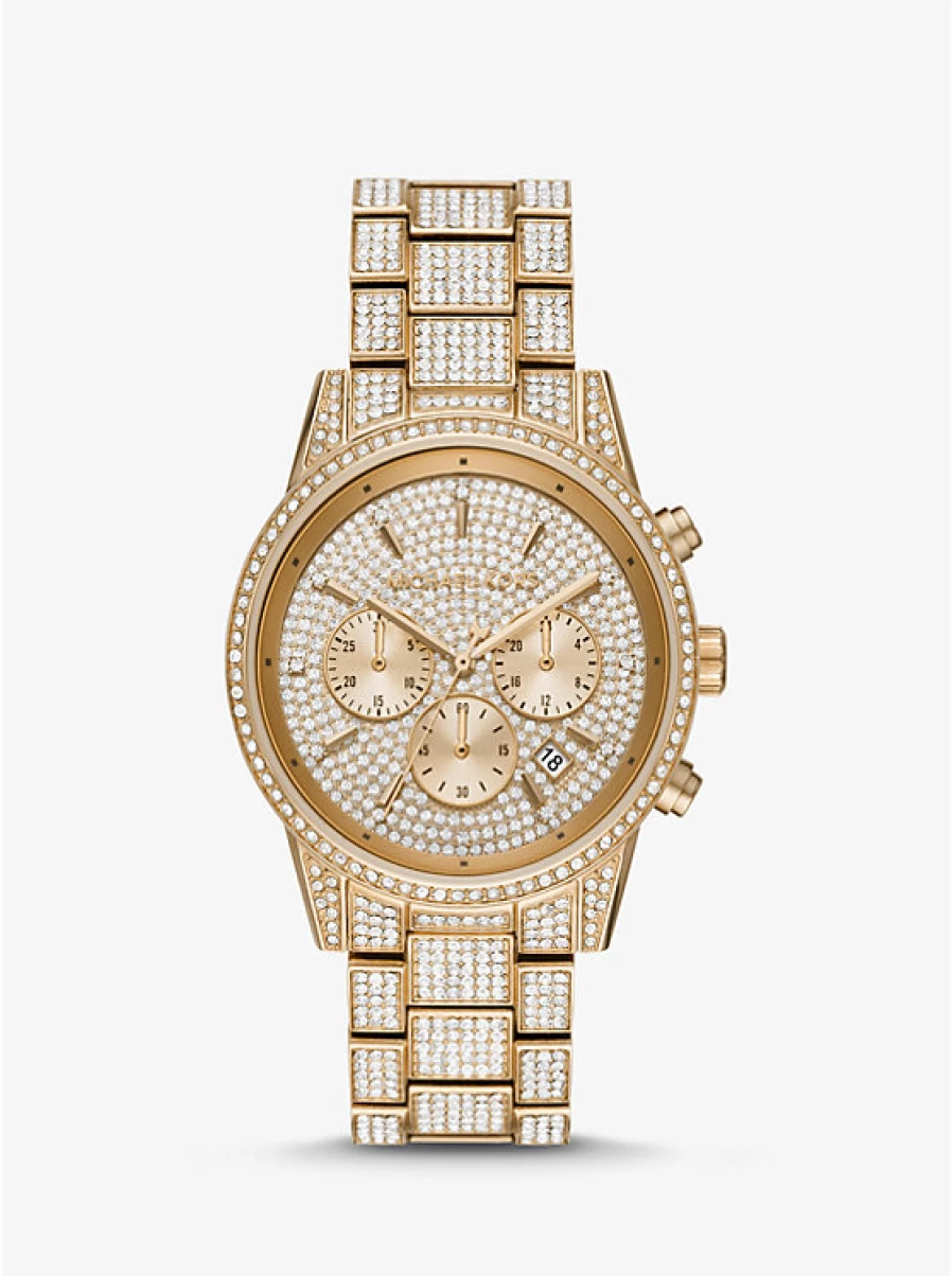 Michael Kors Women's Ritz Gold-Tone Watch with Paving Stone Accents