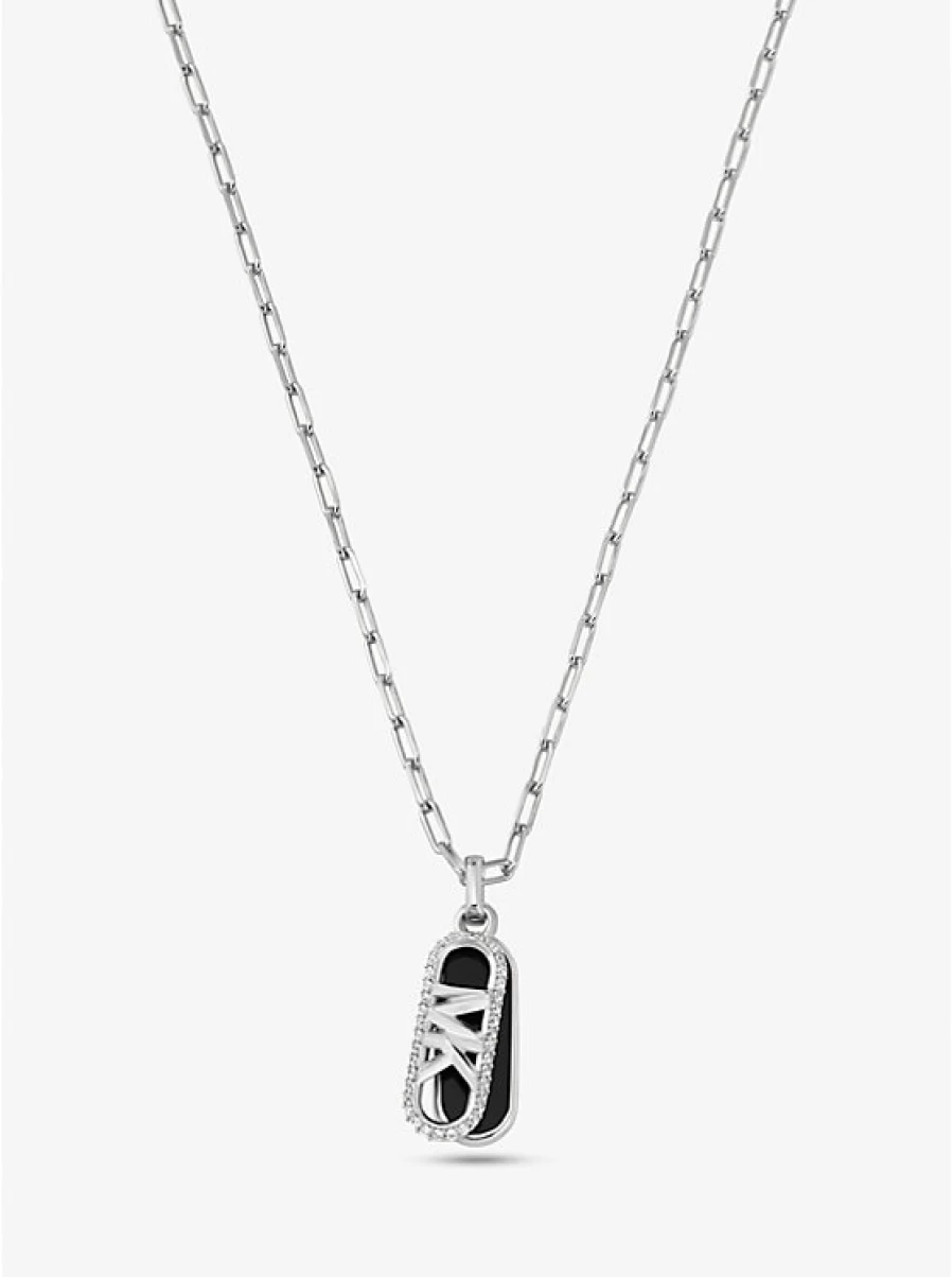 Michael Kors Women's Brass Plated Necklace with Acetate Paving Stone and Empire Logo