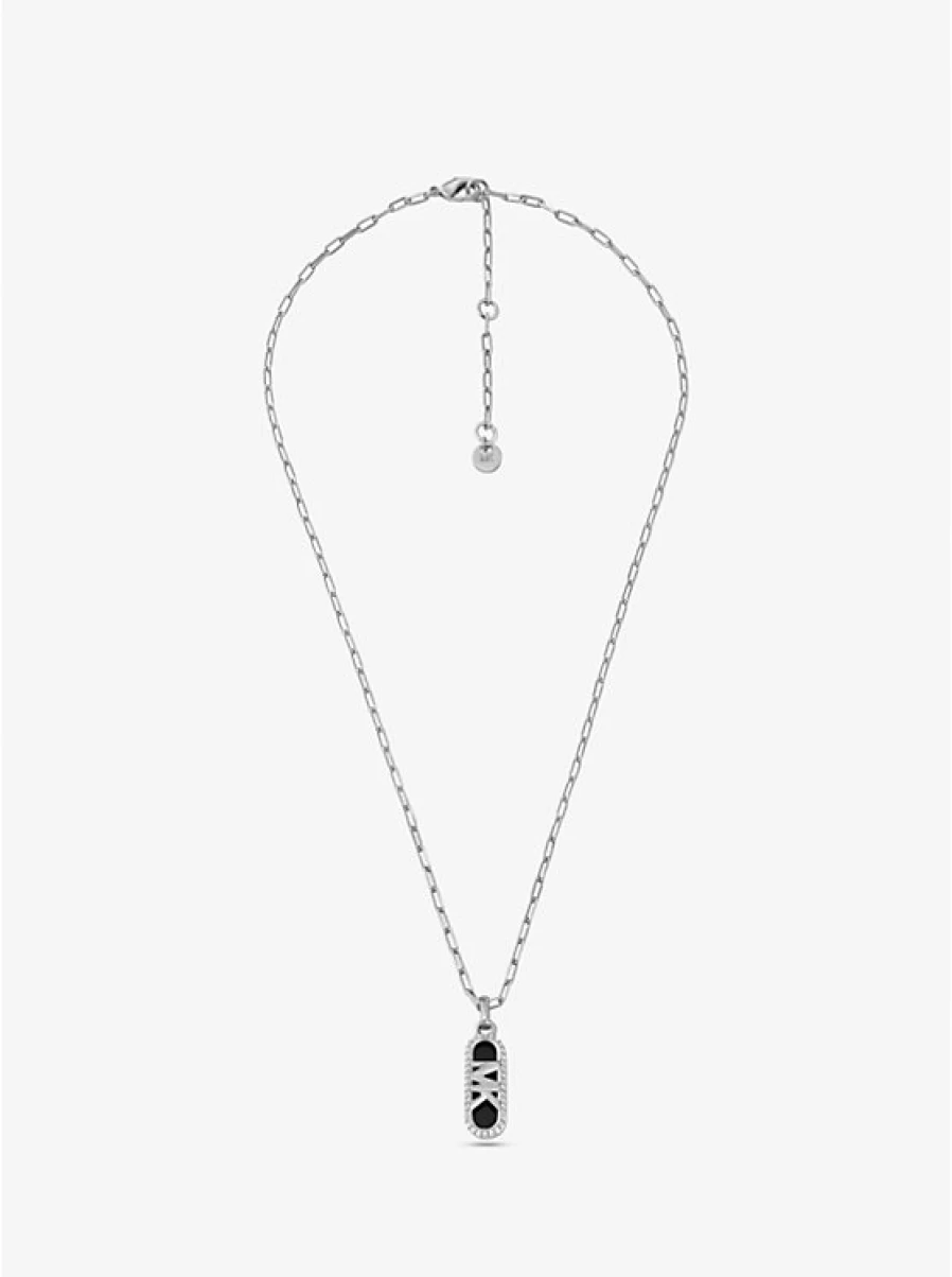 Michael Kors Women's Brass Plated Necklace with Acetate Paving Stone and Empire Logo