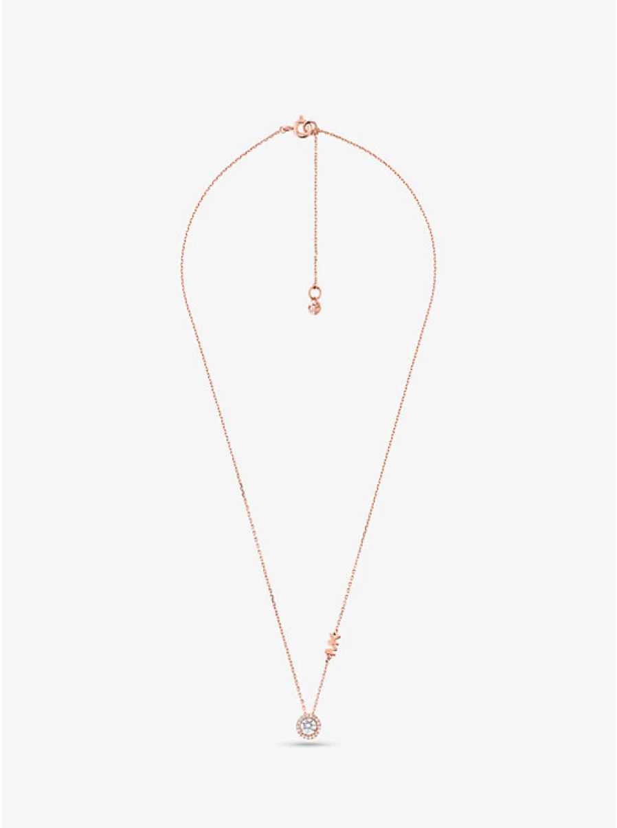 Michael Kors Women's Sterling Silver Necklace with Precious Metal Plating, Halo & Pavé Stone Accents