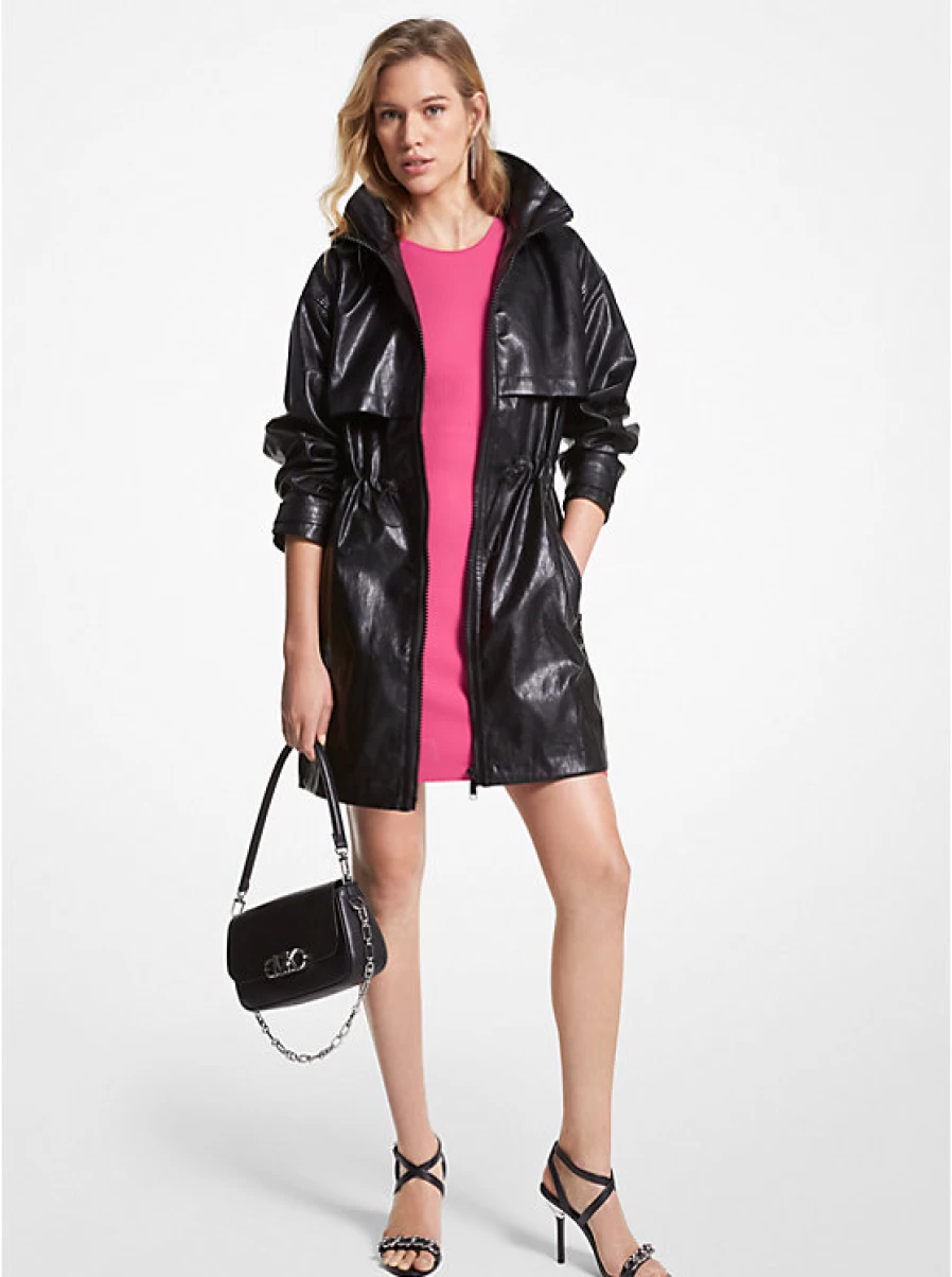 Michael Kors Women's Water-Resistant Coated Parka with Hood, Lightweight Insulated Winter Jacket, Stylish Long-Length Outerwear for Cold Weather