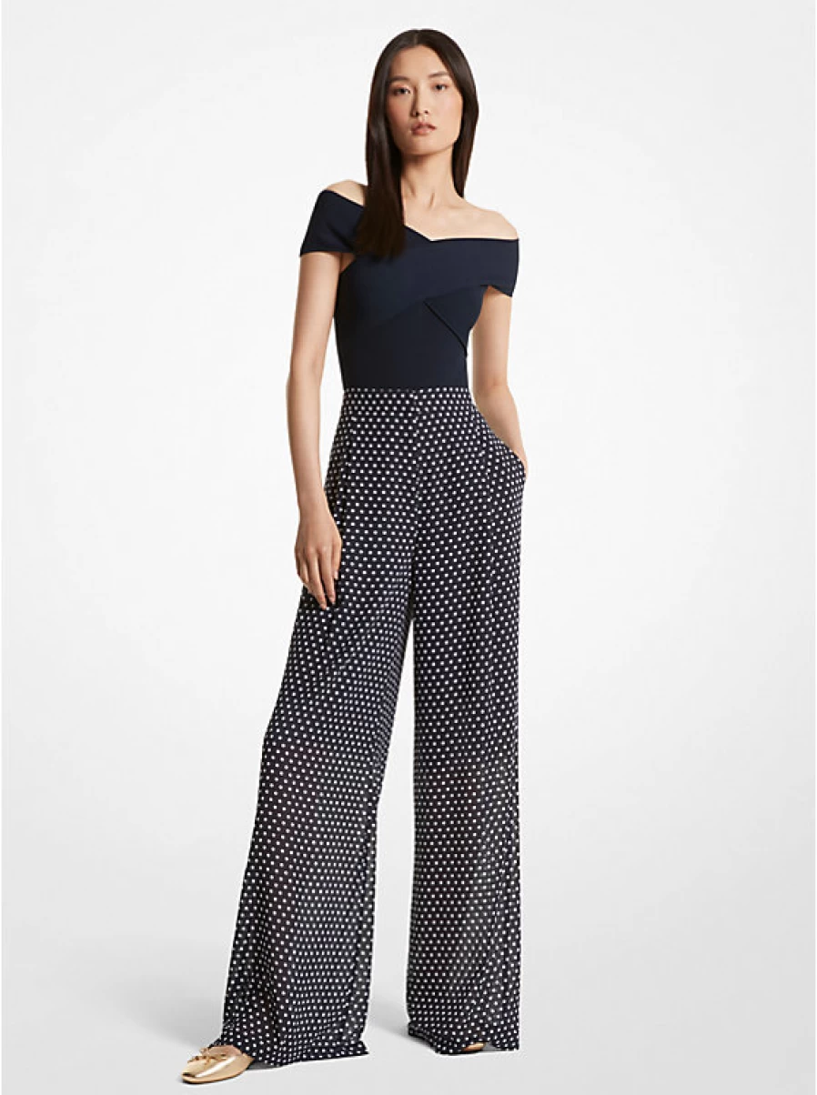 Michael Kors Women's Embroidered Georgette Crepe Wide Leg Trousers