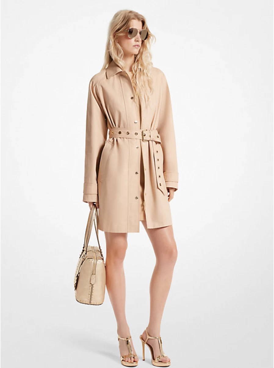 Michael Kors Women's Cotton Twill Trench Coat - Classic Long Sleeve Outerwear