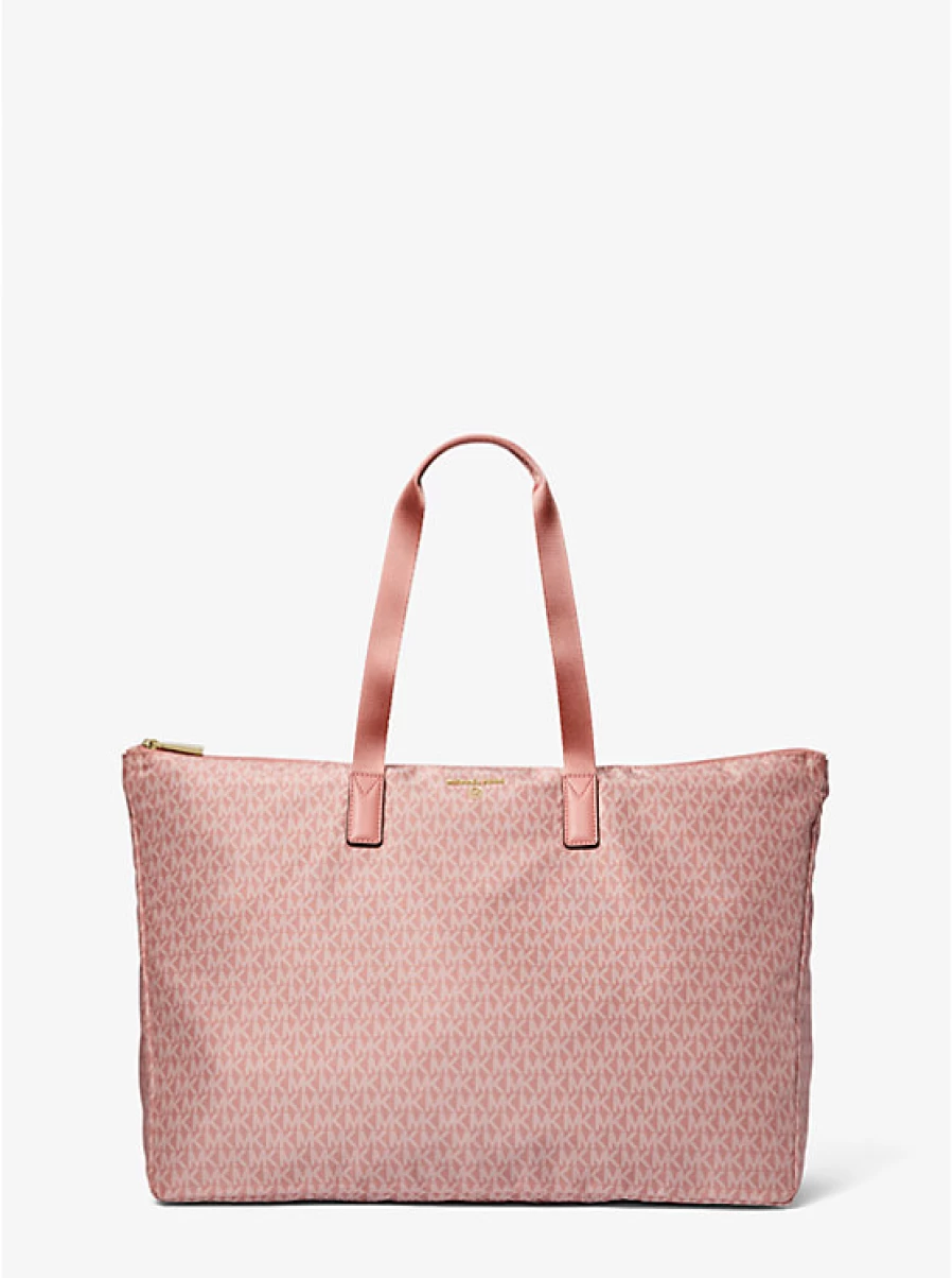 Michael Kors Women's Large Jet Set Travel Printed Woven Tote Bag with Signature Logo