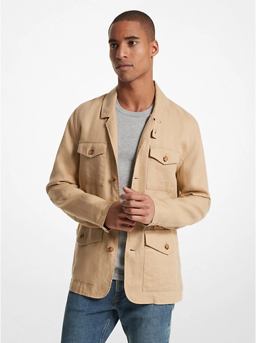 Michael Kors Men's Linen Field Jacket - Lightweight Casual Summer Blazer