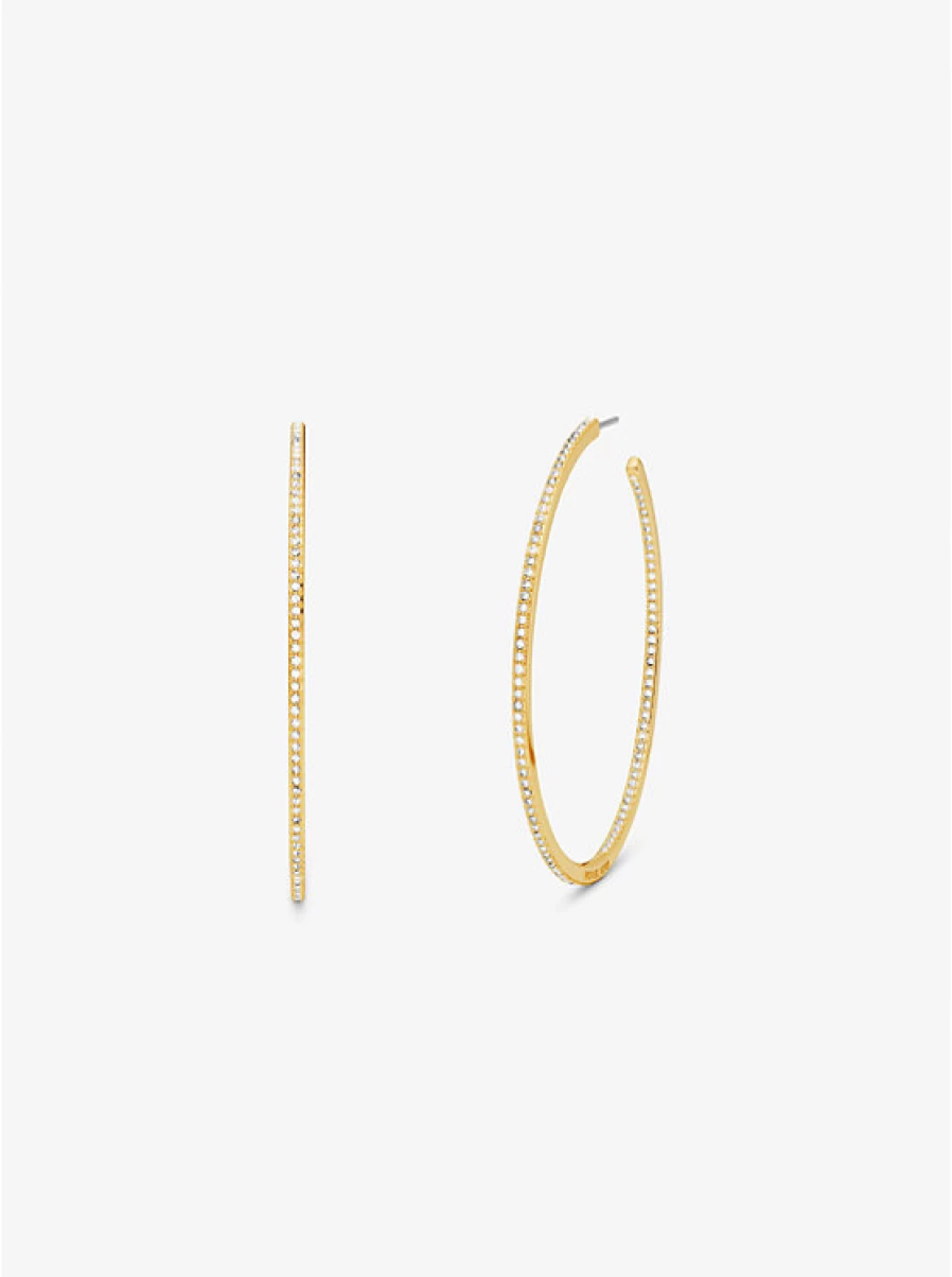Michael Kors Women's Brass Hoop Earrings with Precious Metal Plating & Pavé Stones