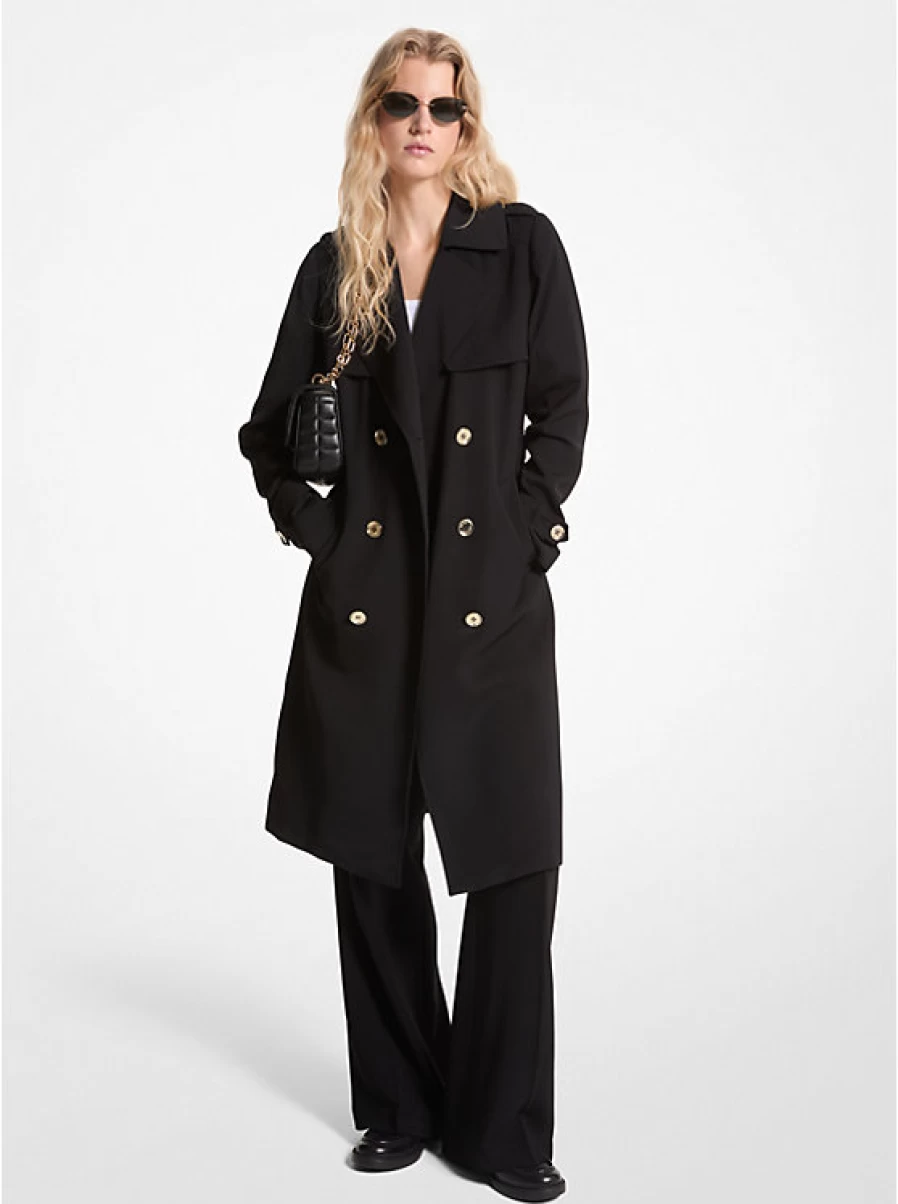 Michael Kors Women's Woven Trench Coat with Draped Detail - Elegant Long Outerwear Jacket