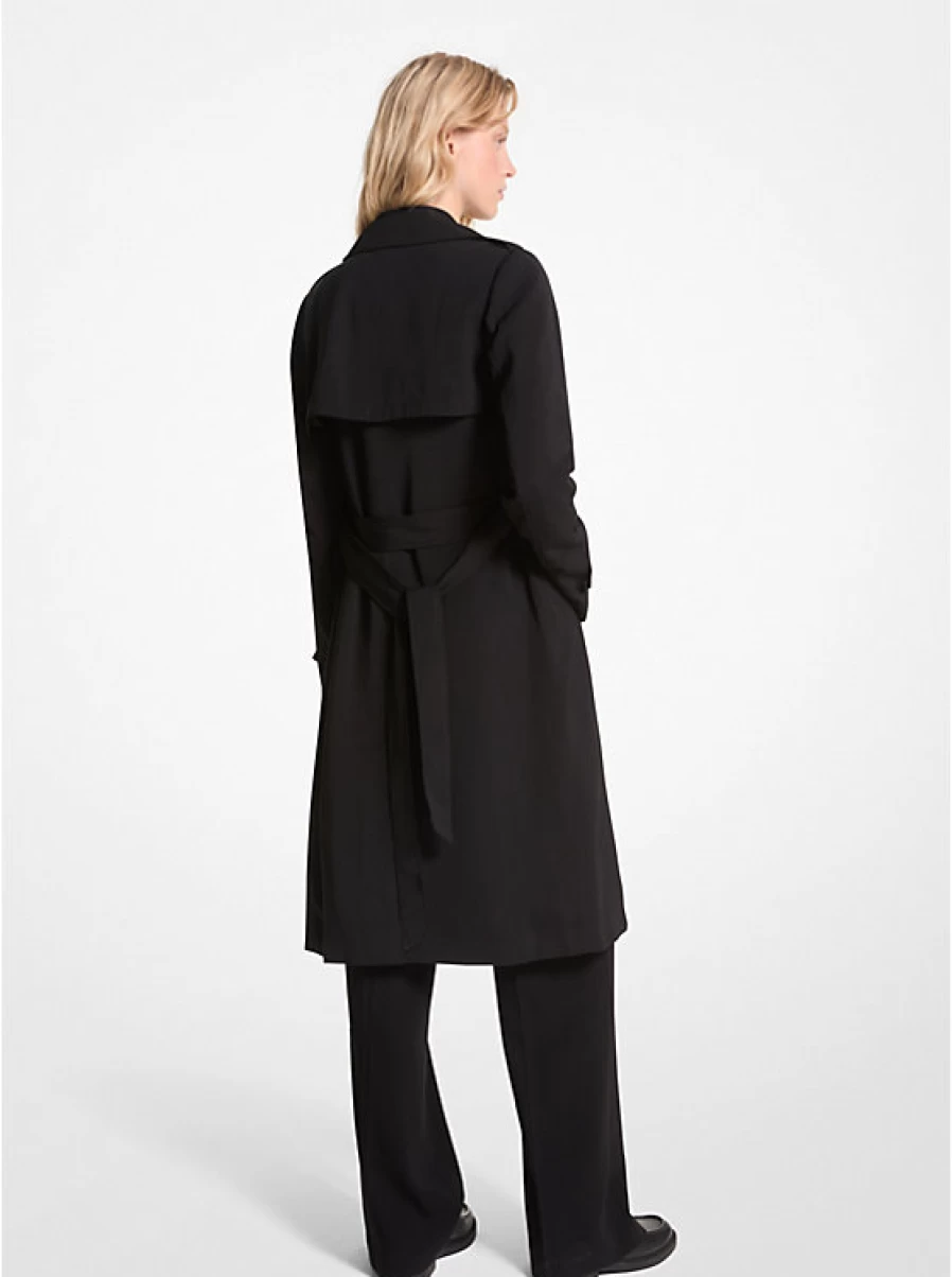 Michael Kors Women's Woven Trench Coat with Draped Detail - Elegant Long Outerwear Jacket