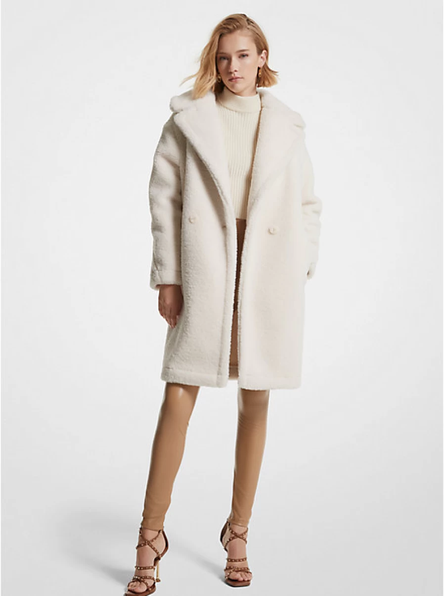 Michael Kors Women's Sherpa Fluffy Coat - Soft Fleece Winter Jacket for Women