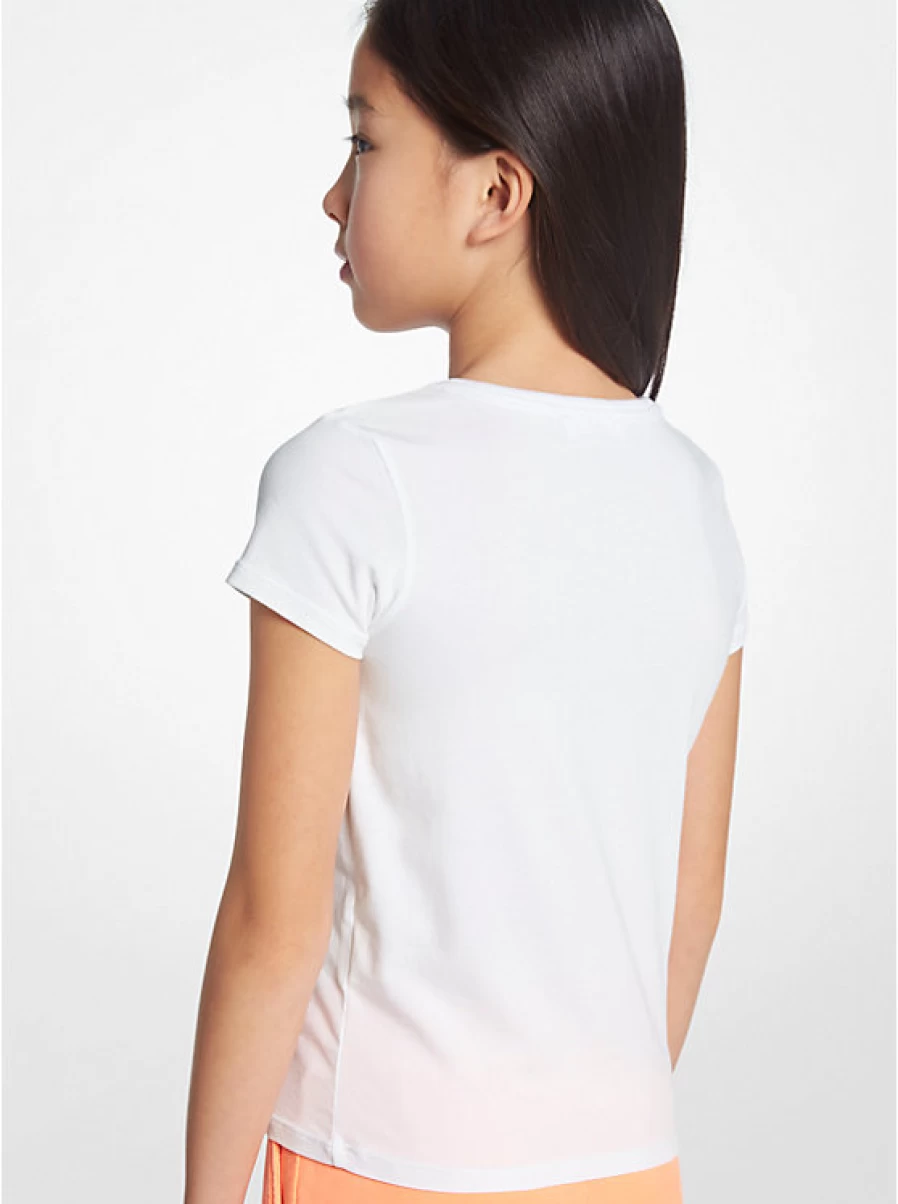Michael Kors Kids' Stretch Cotton T-Shirt with Glitter Heart-Shaped Logo