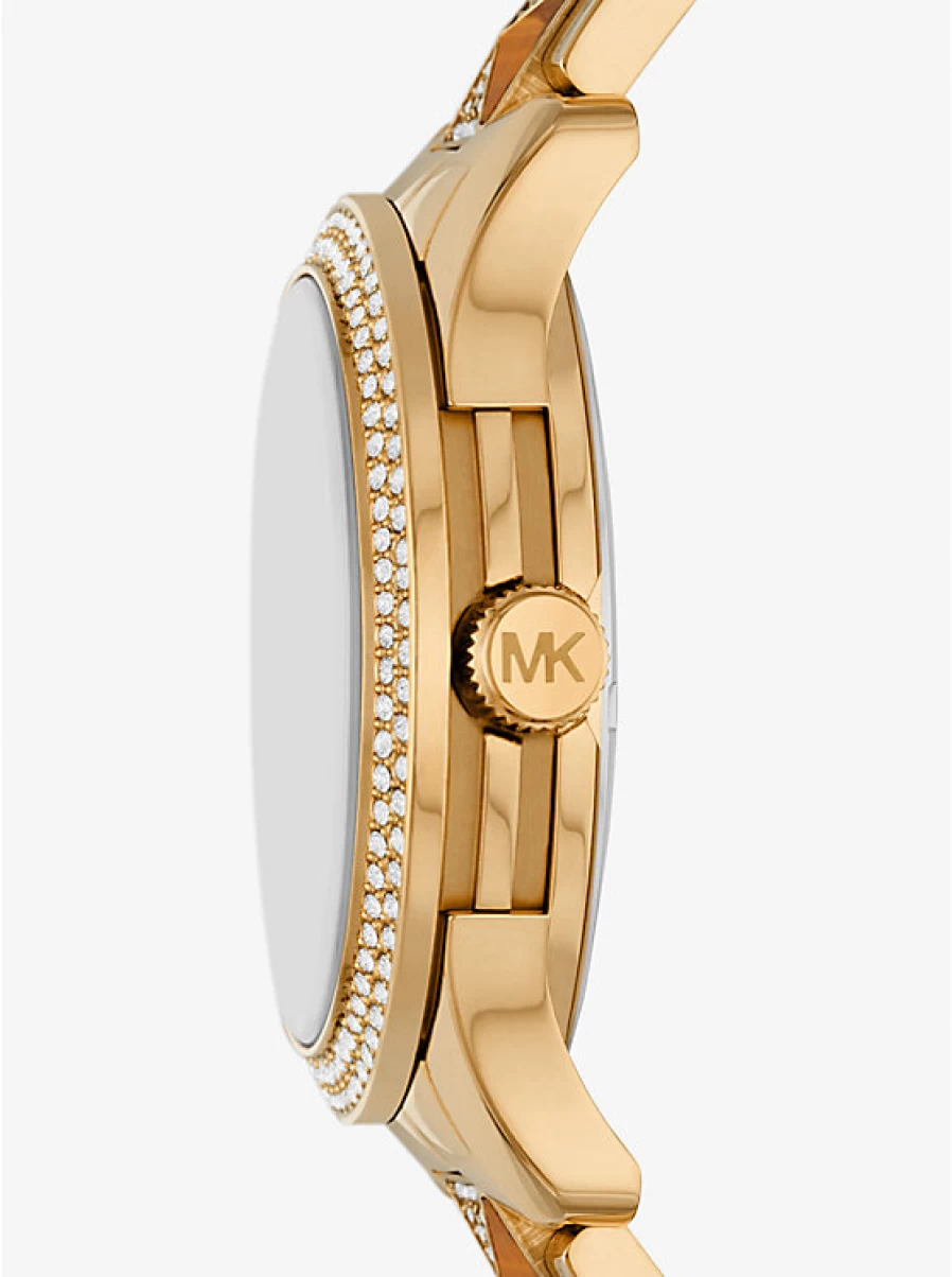 Michael Kors Women's Runway Gold-Tone Watch with Paving Stone Accents and Tiger Eye Dial