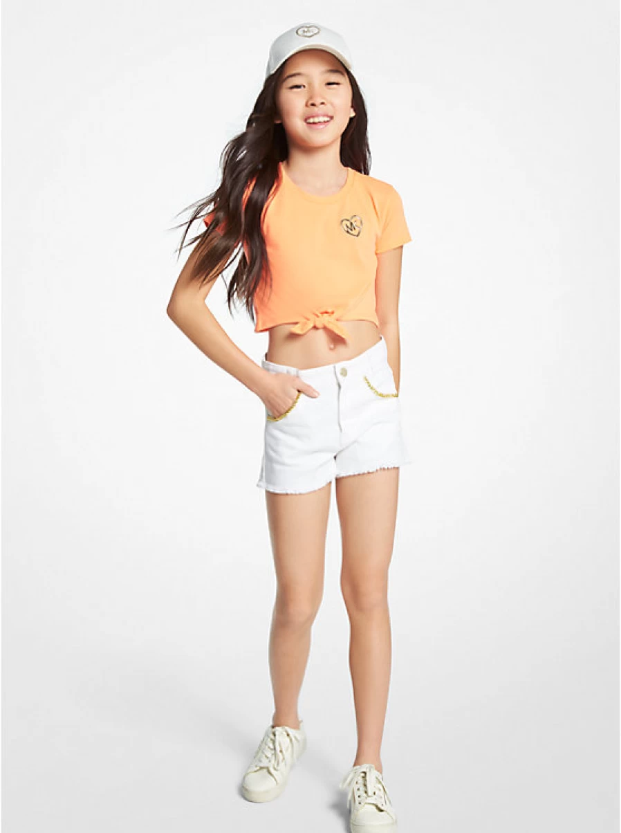 Michael Kors Kids Knotted Stretch Jersey T-Shirt - Front Knot Detail Comfortable Cotton Top