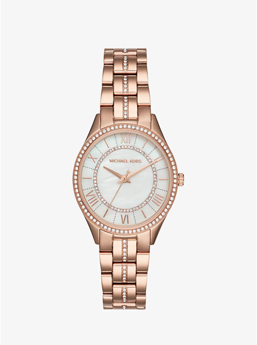Michael Kors Lauryn Miniature Rose Gold-Tone Women's Watch with Paving Stone Accents
