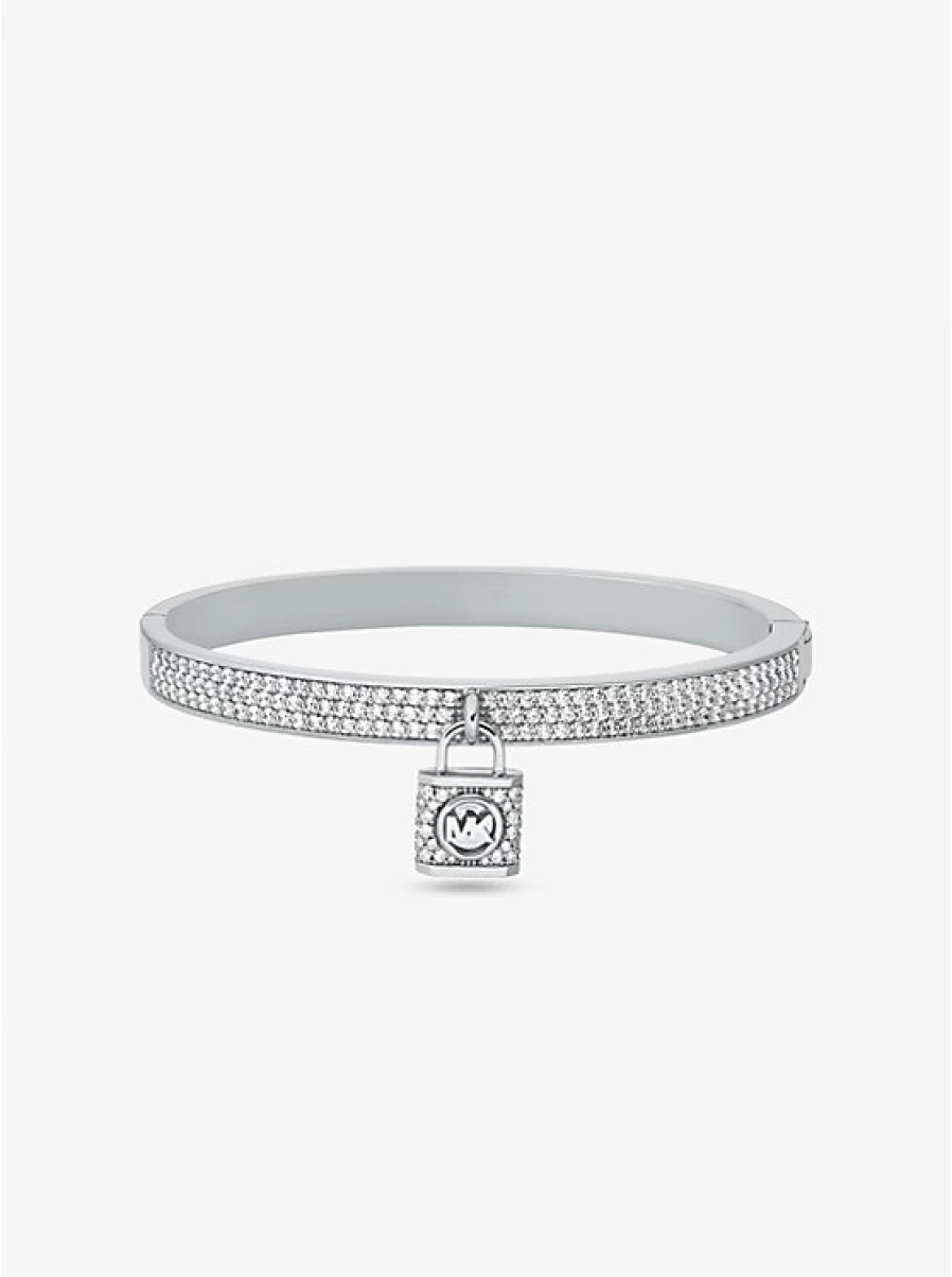 Michael Kors Women's Brass Bracelet with Gold Plating, Padlock Charm, and Pavé Stone Accents