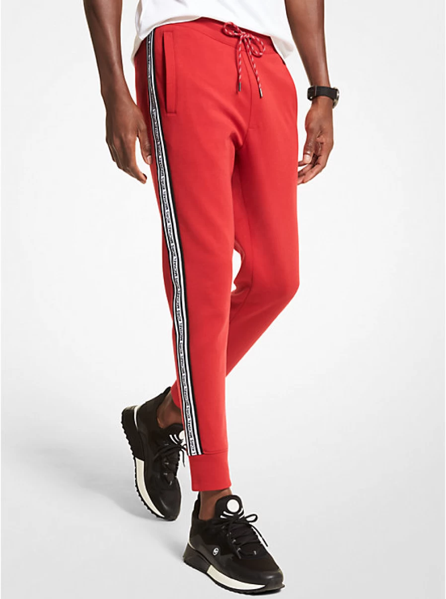 Michael Kors Men's High Waist Cotton Blend Jogging Pants with Logo Tape