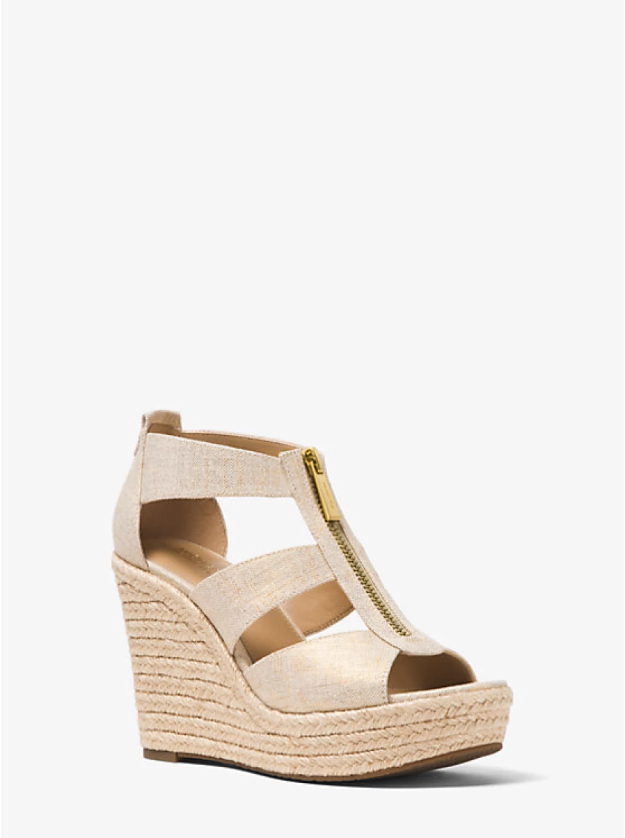 Michael Kors Women's Damita Linen Wedge Sandals | Comfortable Summer Slide Shoes