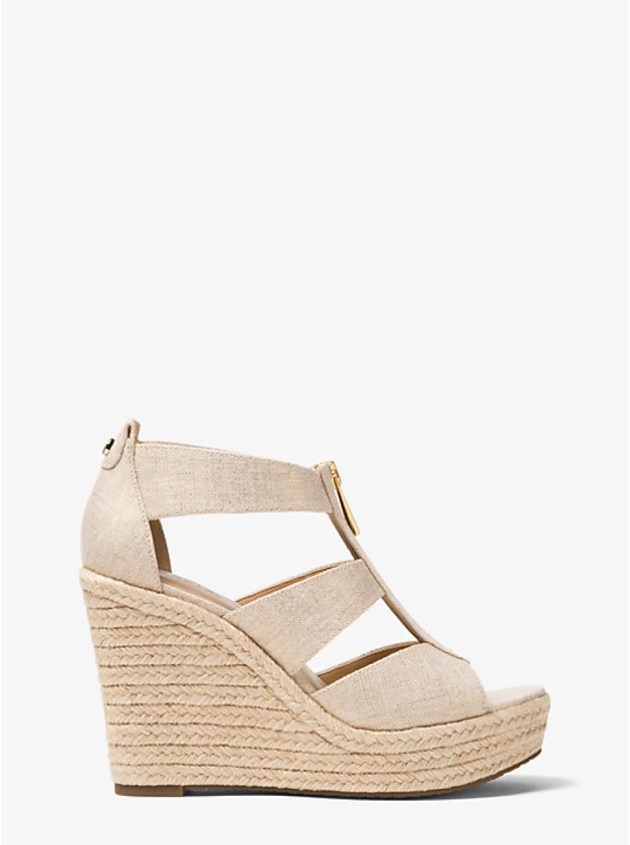 Michael Kors Women's Damita Linen Wedge Sandals | Comfortable Summer Slide Shoes