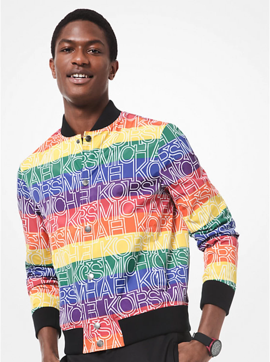 Michael Kors Men's Rainbow Bomber Jacket with Embroidered Logo