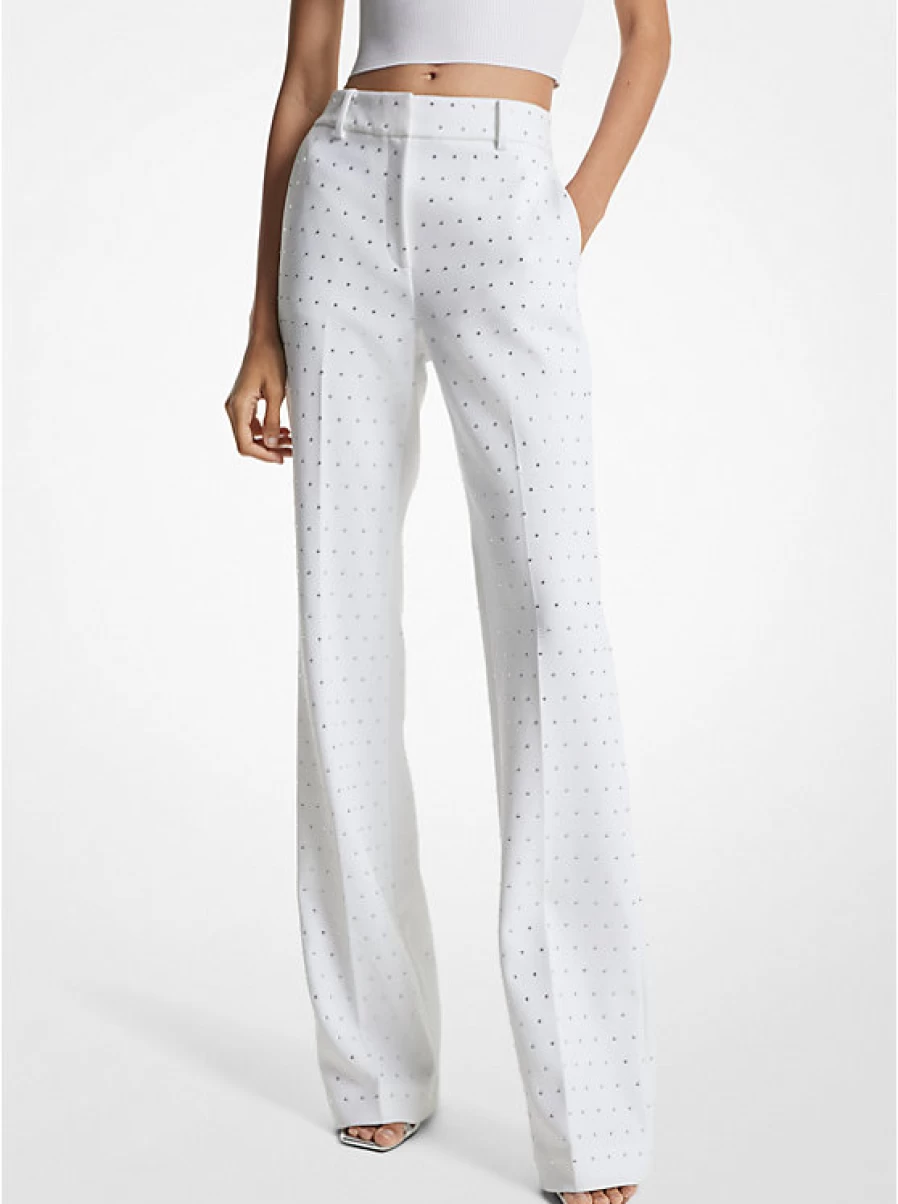 Michael Kors Women's Crystal-Embellished Stretch Crepe Semi-Flared Trousers