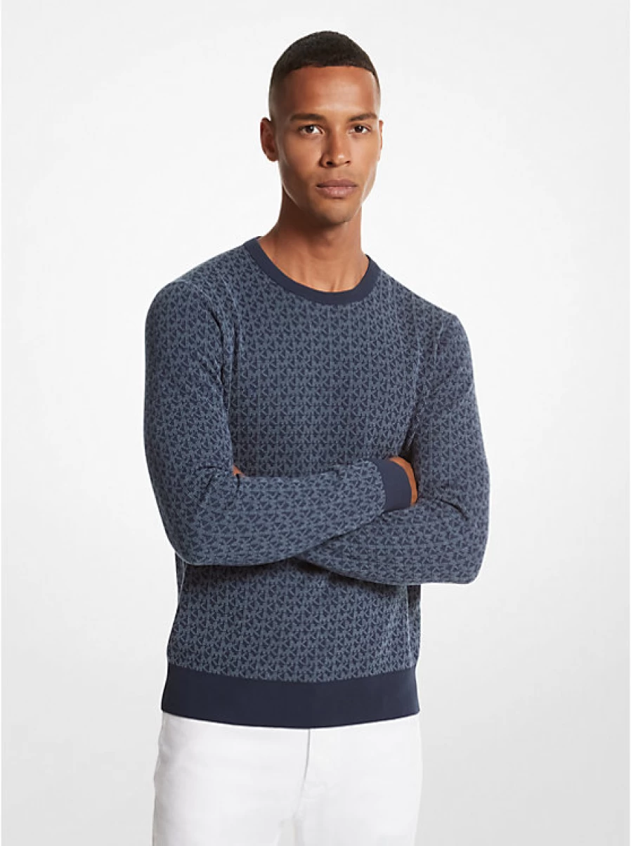 Michael Kors Men's Cotton Jacquard Sweater with Embroidered Logo
