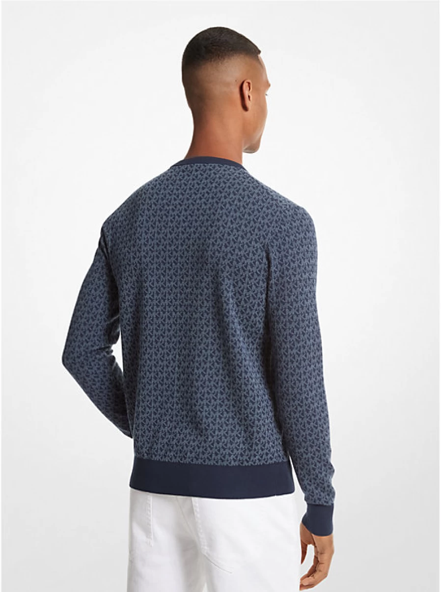 Michael Kors Men's Cotton Jacquard Sweater with Embroidered Logo