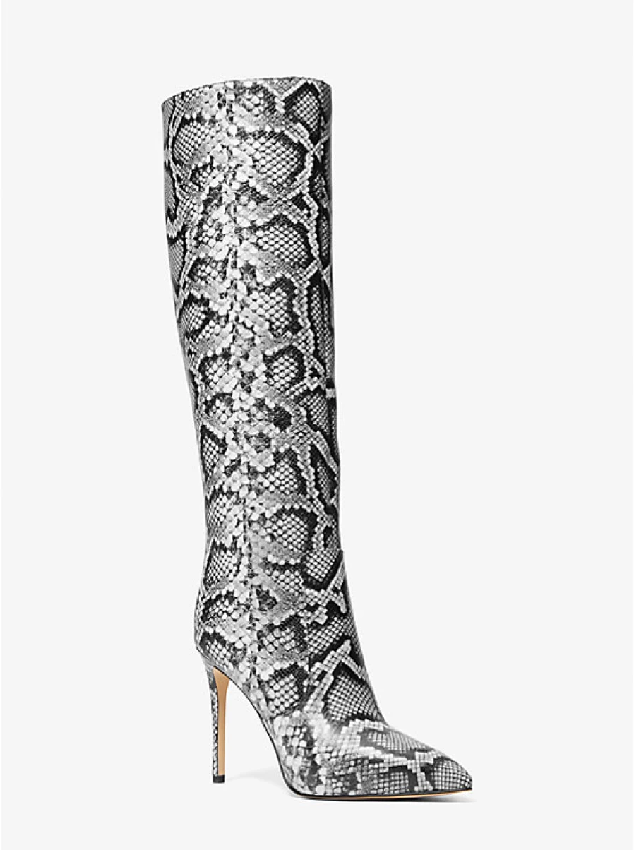 Michael Kors Women's Rue High Boots in Embossed Leather with Snake Pattern