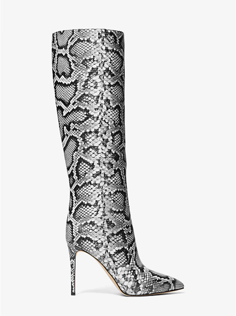 Michael Kors Women's Rue High Boots in Embossed Leather with Snake Pattern
