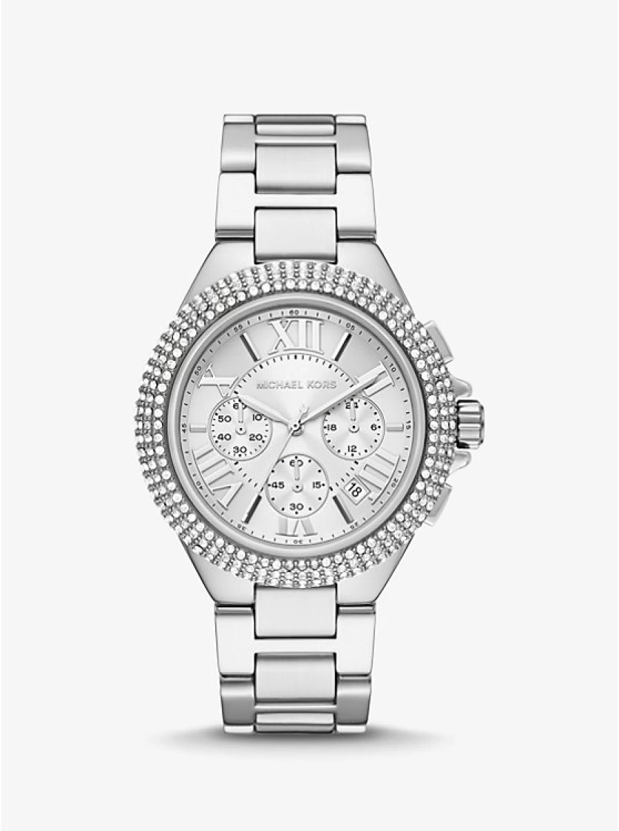 Michael Kors Women's Oversized Camille Silver-Tone Watch with Paving Stone Accents