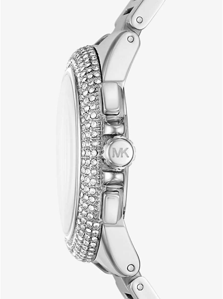 Michael Kors Women's Oversized Camille Silver-Tone Watch with Paving Stone Accents
