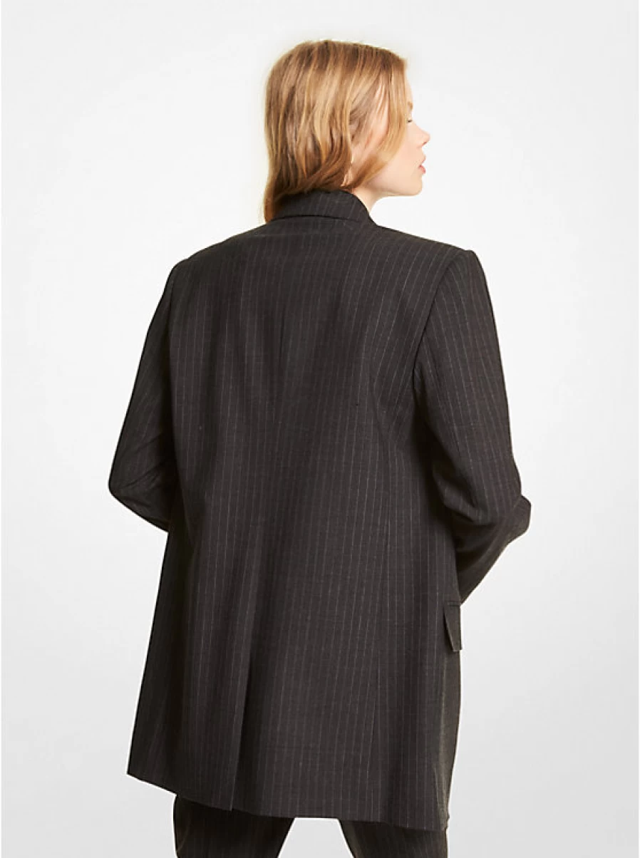 Michael Kors Women's Double-Breasted Wool Flannel Blazer with Fine Stripes - Stretch Fit Tailored Jacket