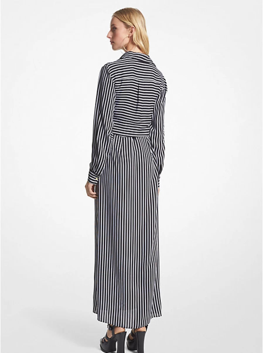 Michael Kors Women's Striped Georgette Crepe Shirt Dress with Front Bow Detail