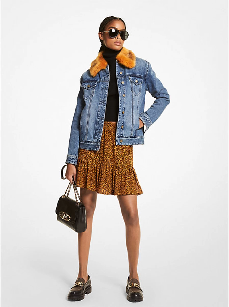 Michael Kors Women's Denim Jacket with Faux Fur Trim - Stylish Cozy Outerwear