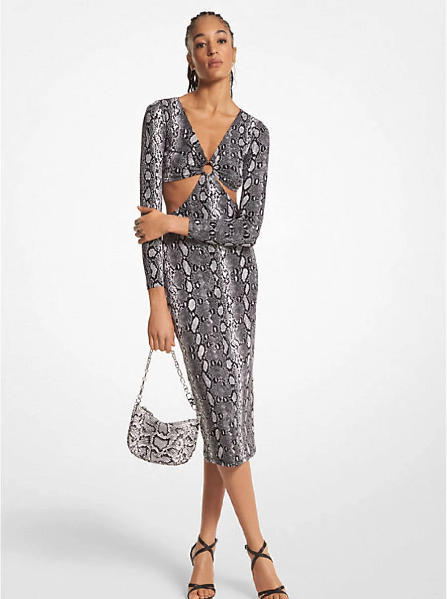 Michael Kors Women's Snake Print Matte Jersey Dress with Cut-Out Details