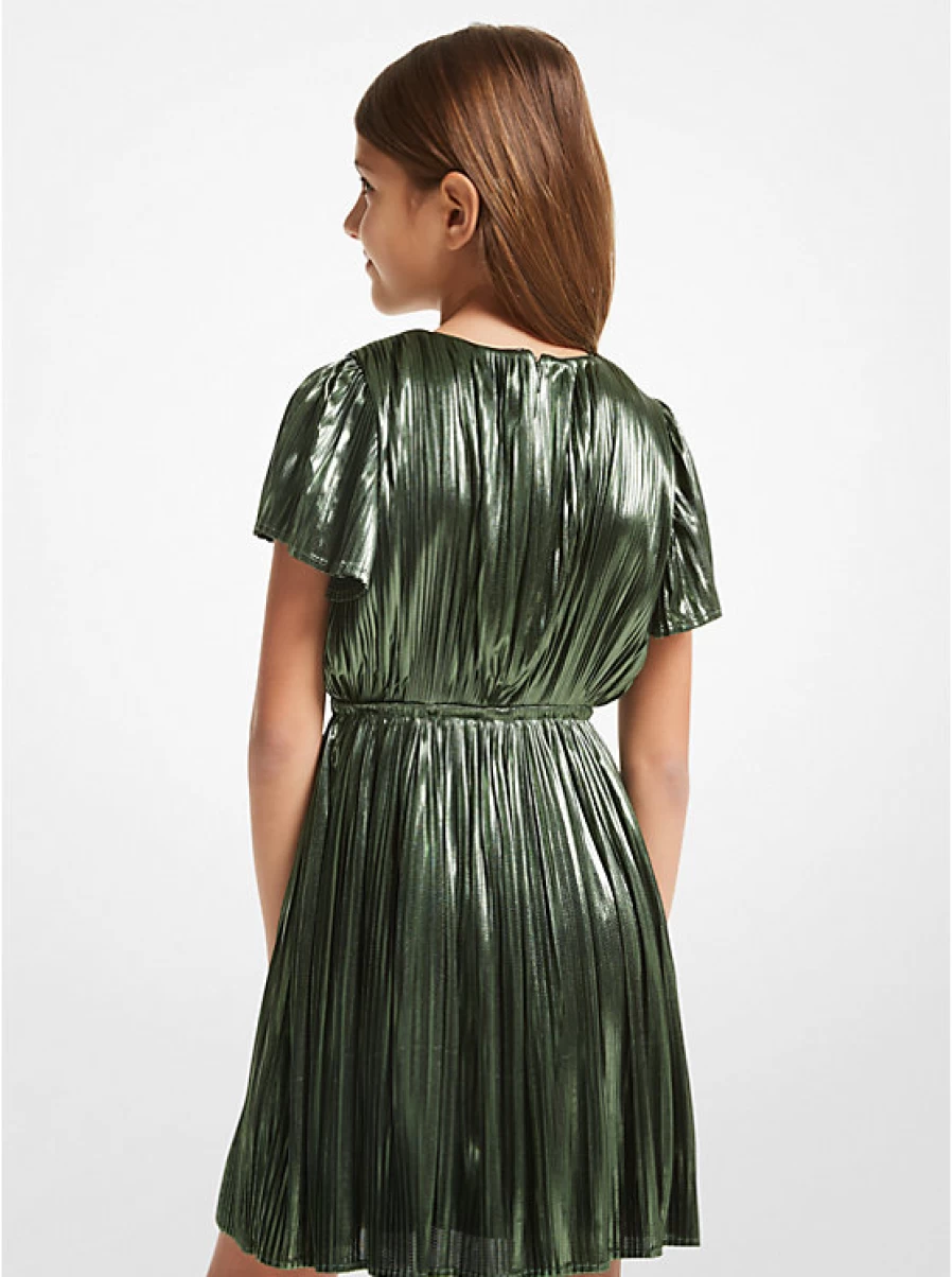 Michael Kors Girls' Pleated Dress with Belt - Lame Style for Children