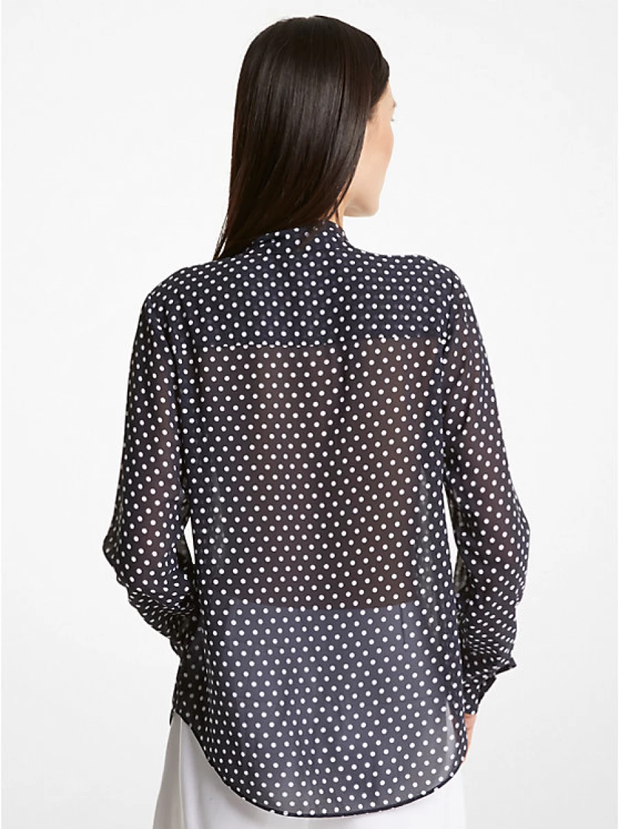 Michael Kors Women's Floral Print Georgette Crepe Blouse with Tie Collar