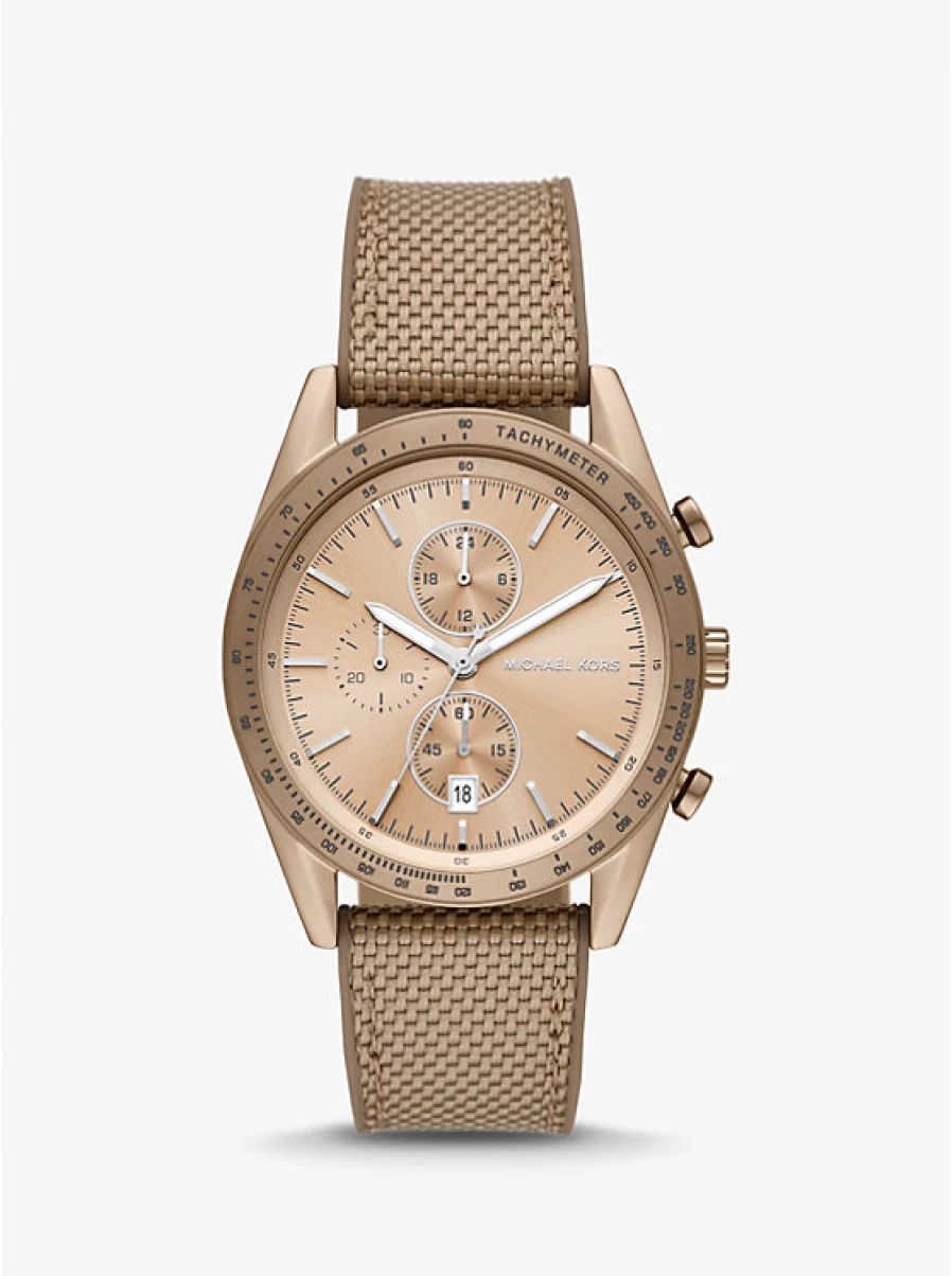 Michael Kors Men's Oversized Beige & Gold-Tone Nylon Accelerator Watch