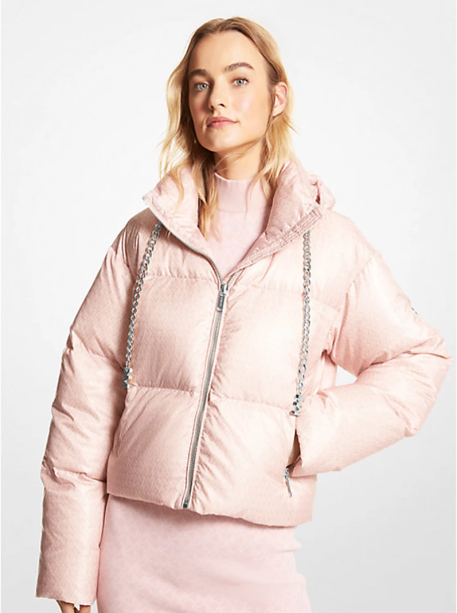 Michael Kors Women's Short Quilted Hooded Jacket with Logo
