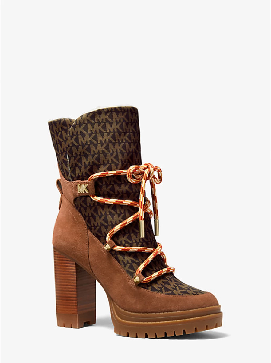 Michael Kors Women's Nylon Boot with Printed Logo and Nubuck Leather Details